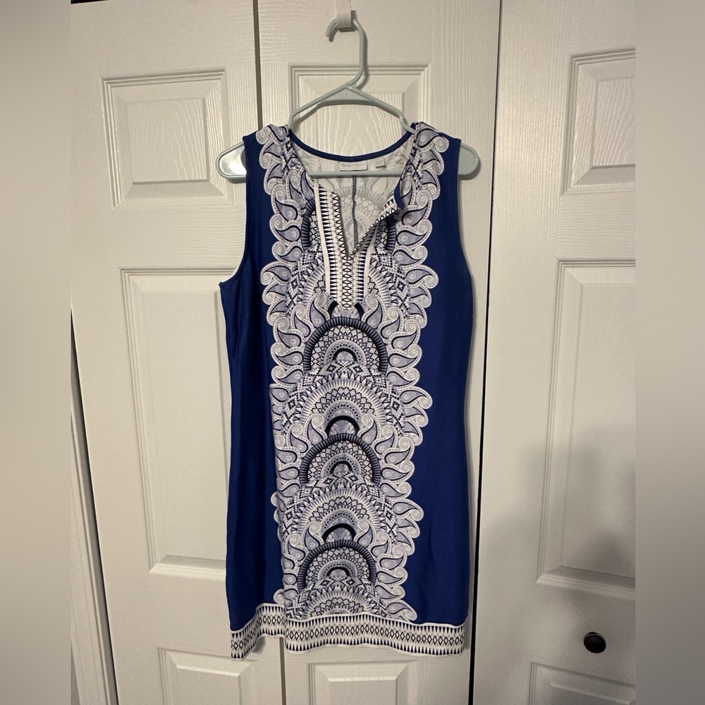 Blue and White Sleeveless Dress